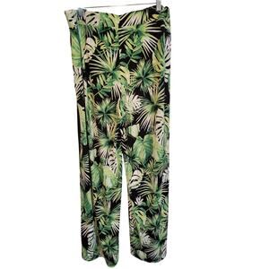 White House‎ Black Market The Wide Leg Emerald Palms Large Pants Resortwear